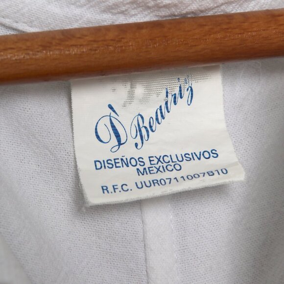 Vintage Mexican Button Down Shirt Short Sleeve Collar White Cotton Abalone - Picture 4 of 7